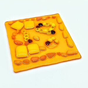 Orange Yellow Fused Glass Square Coaster